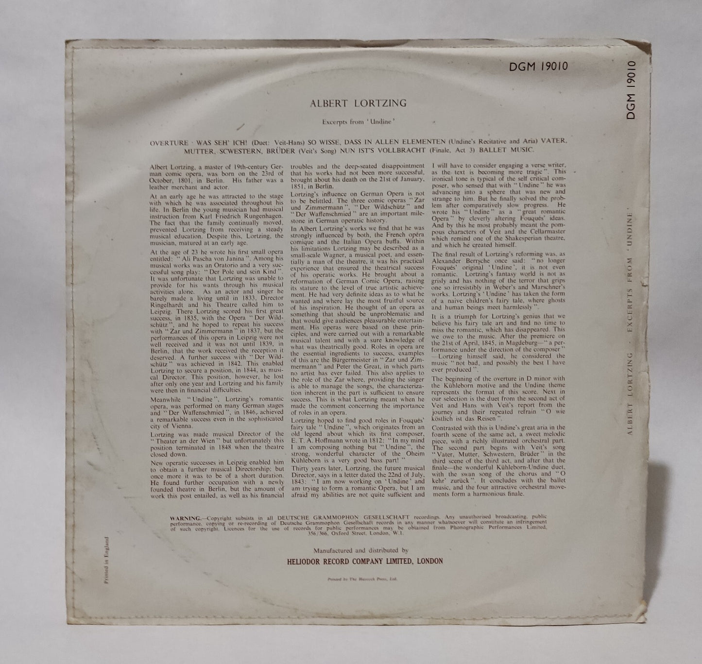 Albert Lortzing - Undine (Excerpts from the Opera) - Music Vinyl Record
