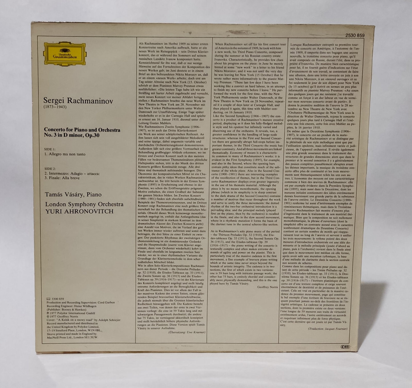 Sergei Rachmaninov - Piano Concerto No. 3 - Music Vinyl Record