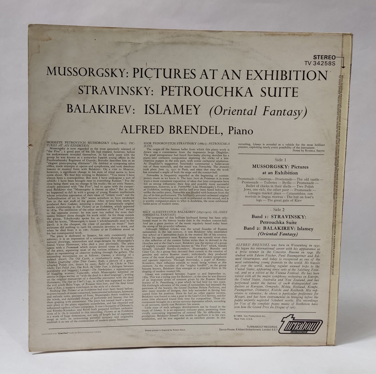 Stravinsky / Mussorgsky / Balakirev - Alfred Brendel, Piano - Music Vinyl Record